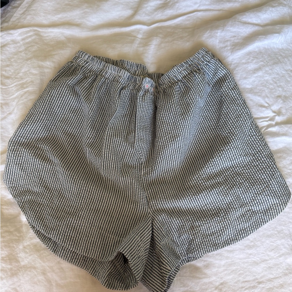 Free People Black and White Striped High Waist Shorts